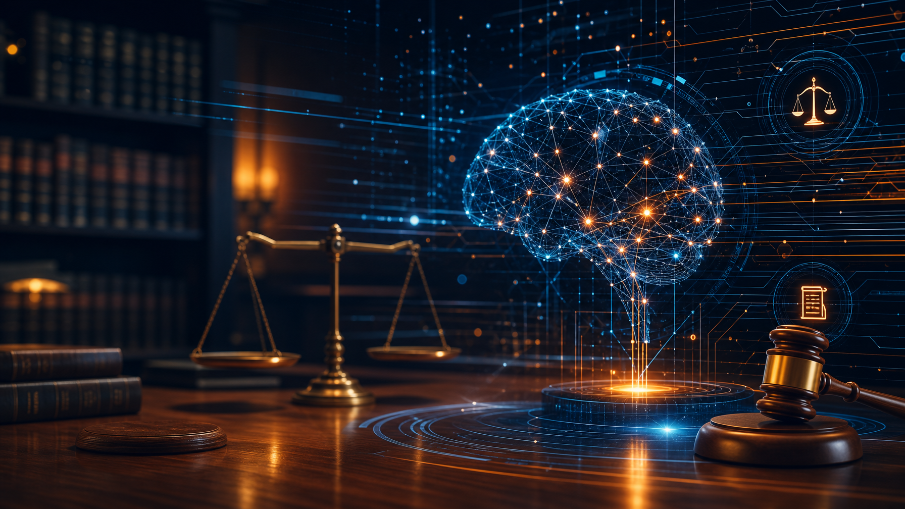 AI interface overlaid on a law office setting representing Claude for Legal and legal technology